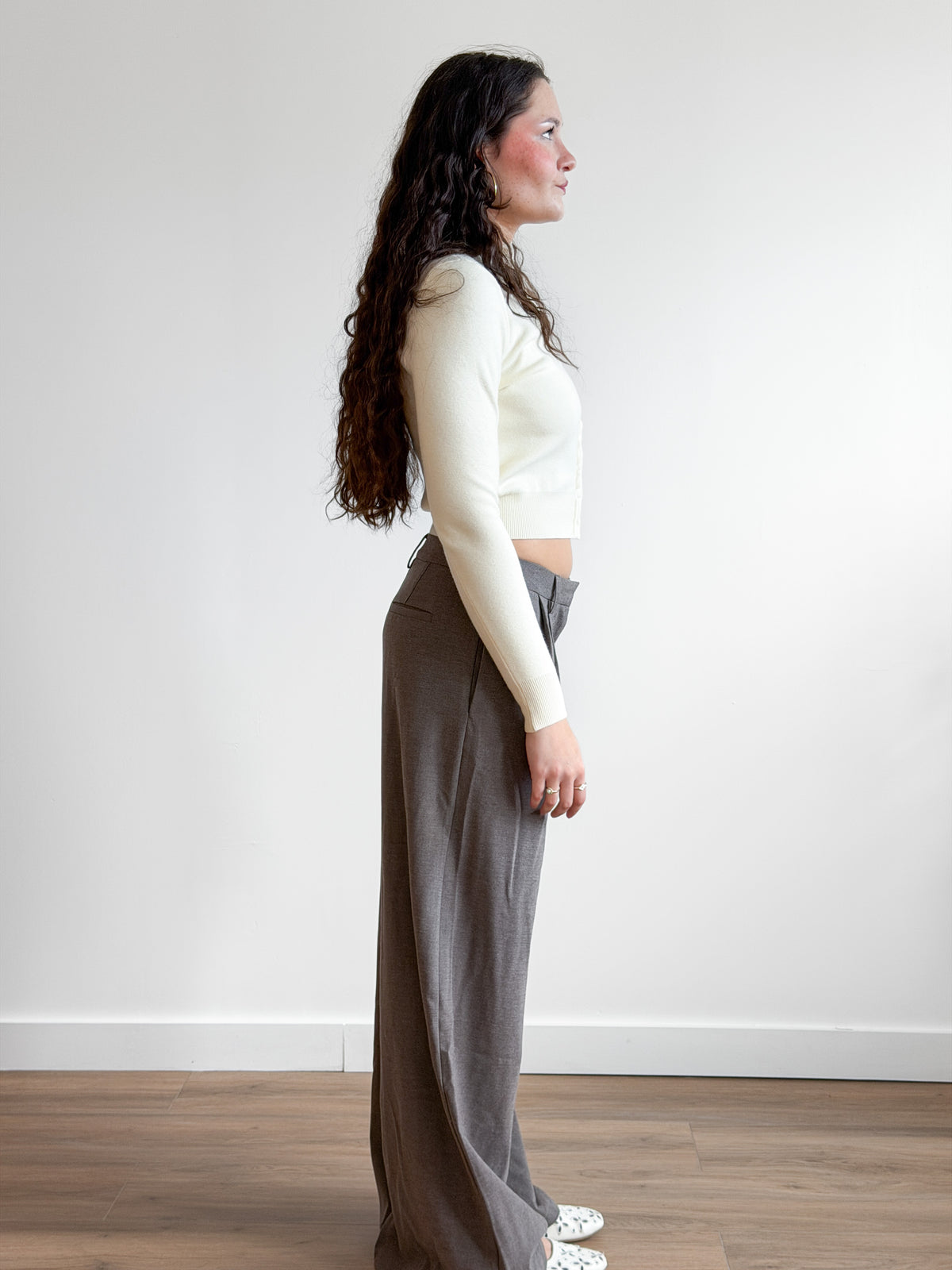 Frankie Taupe Grey Wide Leg Twill Trouser Pants