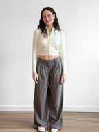 Frankie Taupe Grey Wide Leg Twill Trouser Pants