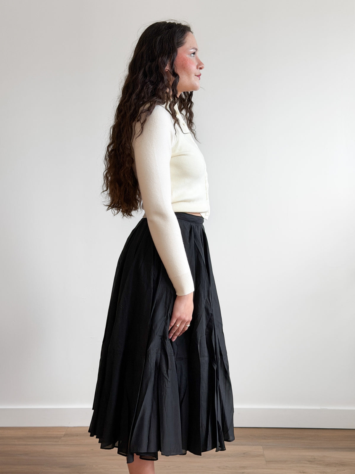 PINCH Fiona Chiffon A-Line Pleated Midi Skirt (Black)