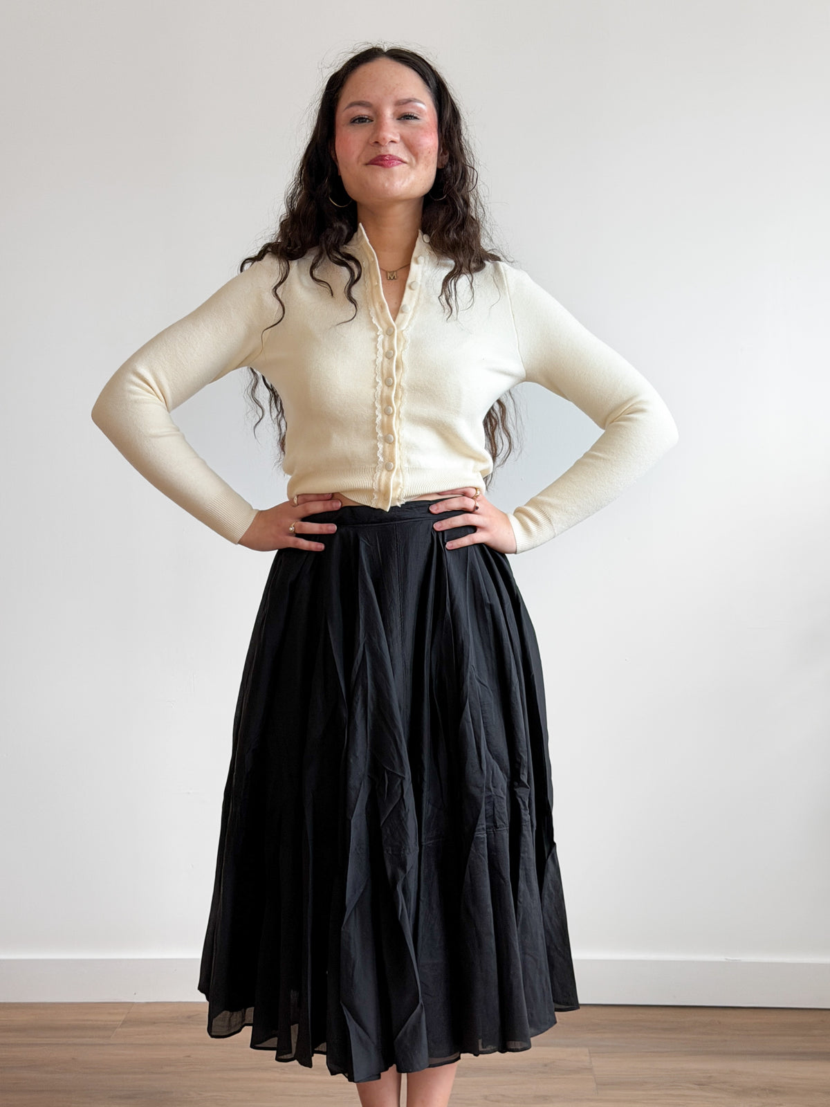 PINCH Fiona Chiffon A-Line Pleated Midi Skirt (Black)