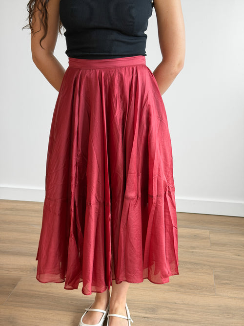 PINCH Fiona Chiffon A-Line Pleated Midi Skirt (Rust)