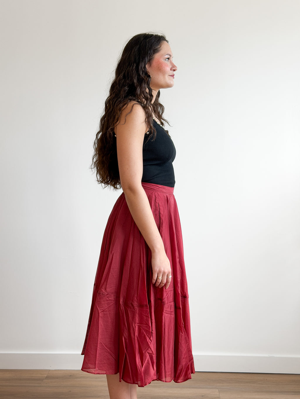 PINCH Fiona Chiffon A-Line Pleated Midi Skirt (Rust)
