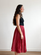 PINCH Fiona Chiffon A-Line Pleated Midi Skirt (Rust)