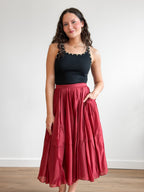 PINCH Fiona Chiffon A-Line Pleated Midi Skirt (Rust)