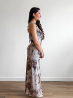 Florence Lilac Abstract Print Ruffle Mesh Maxi Dress