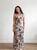 Florence Lilac Abstract Print Ruffle Mesh Maxi Dress