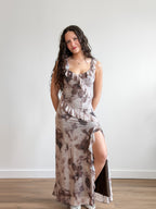 Florence Lilac Abstract Print Ruffle Mesh Maxi Dress