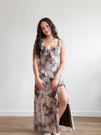 Florence Lilac Abstract Print Ruffle Mesh Maxi Dress