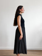 Francesca Black Ribbed Knit Drop Waist Midi Dress