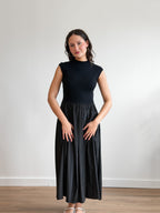 Francesca Black Ribbed Knit Drop Waist Midi Dress