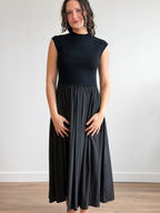 Francesca Black Ribbed Knit Drop Waist Midi Dress
