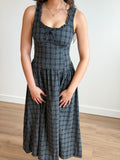 Frances Navy Plaid Drop Waist Ruffle Midi Dress