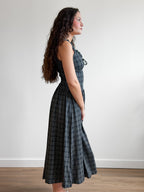 Frances Navy Plaid Drop Waist Ruffle Midi Dress