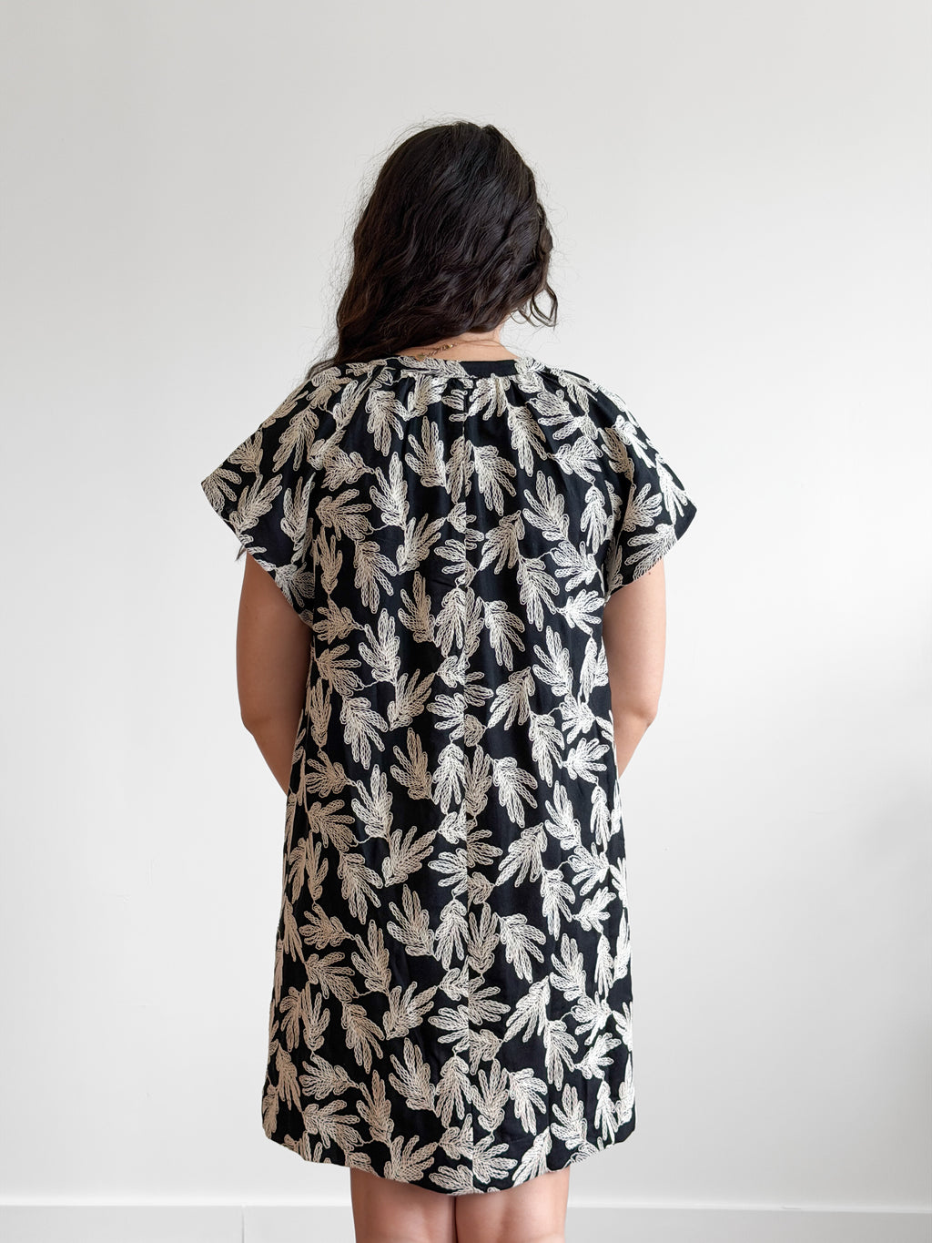 PINCH Karter Black Floral Embroidered Linen Mini Dress