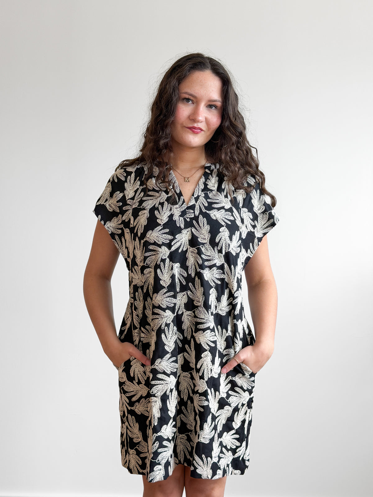 PINCH Karter Black Floral Embroidered Linen Mini Dress