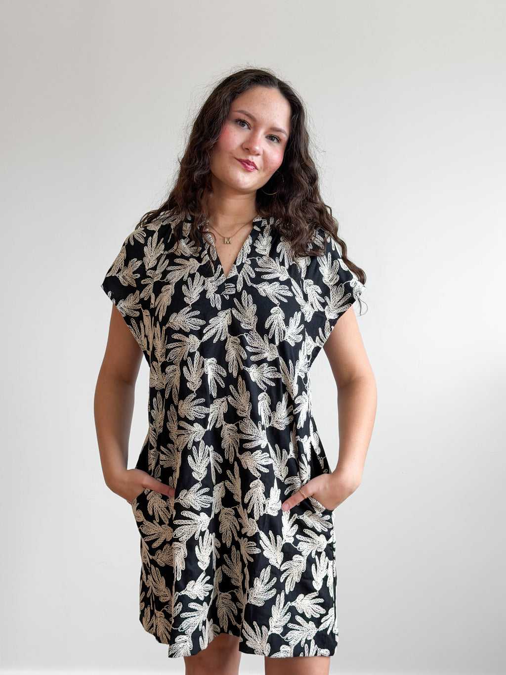 PINCH Karter Black Floral Embroidered Linen Mini Dress