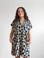 PINCH Karter Black Floral Embroidered Linen Mini Dress
