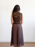 Gianna Brown Velvet Floral Mixed Media Midi Dress