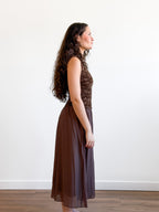 Gianna Brown Velvet Floral Mixed Media Midi Dress