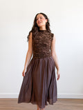 Gianna Brown Velvet Floral Mixed Media Midi Dress