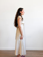 Lucy Paris Gal Cream Lace Trim Satin Tie Waist Maxi Dress