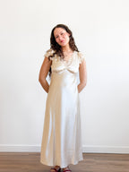 Lucy Paris Gal Cream Lace Trim Satin Tie Waist Maxi Dress