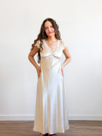 Lucy Paris Gal Cream Lace Trim Satin Tie Waist Maxi Dress