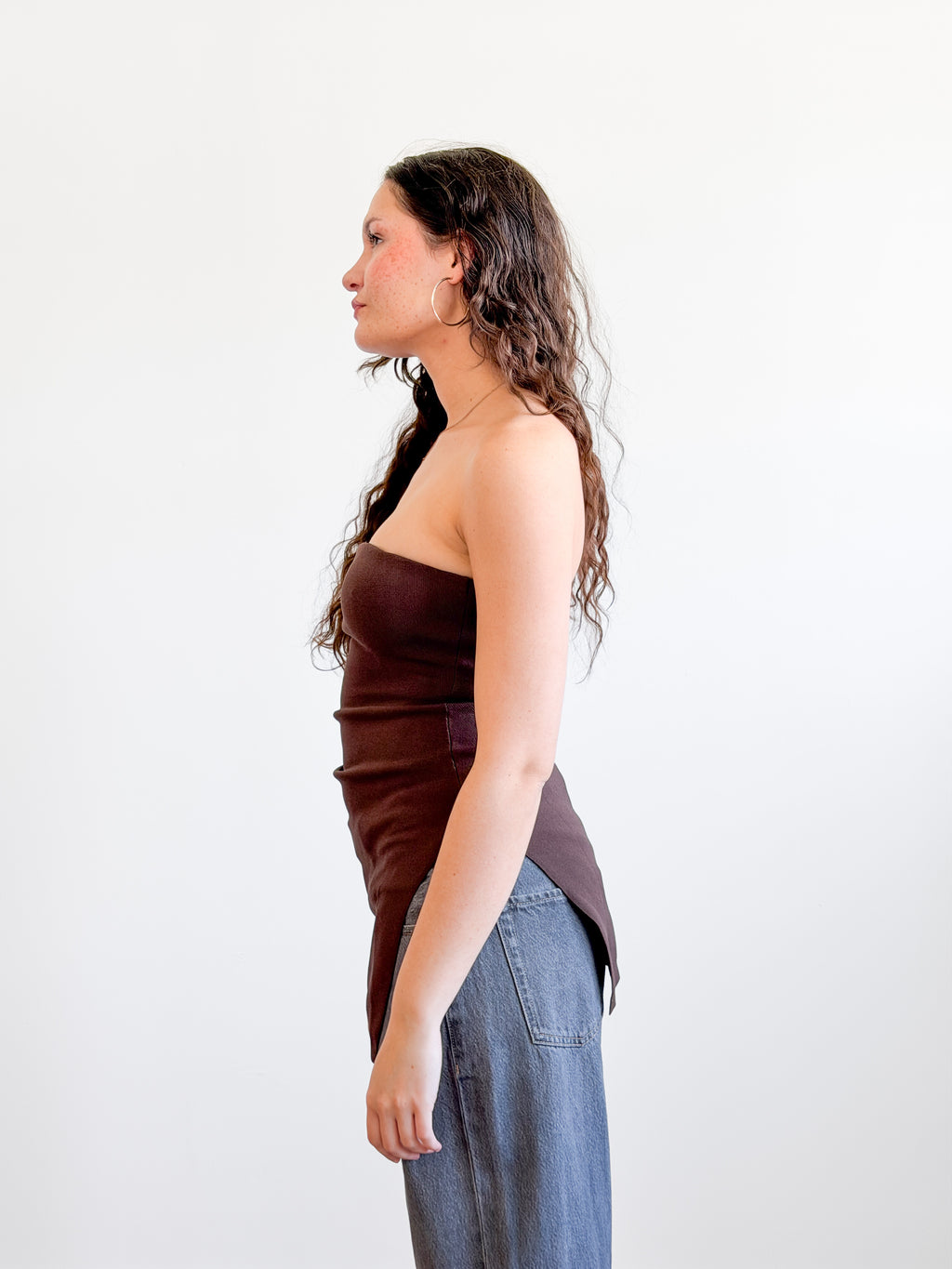 Lucy Paris Jeanie Brown Ribbed Asymmetrical Sleeveless Top