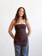 Lucy Paris Jeanie Brown Ribbed Asymmetrical Sleeveless Top