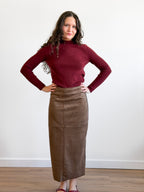 Miou Muse Gigi Brown Suede Paneled Midi Skirt