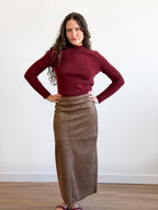 Miou Muse Gigi Brown Suede Paneled Midi Skirt