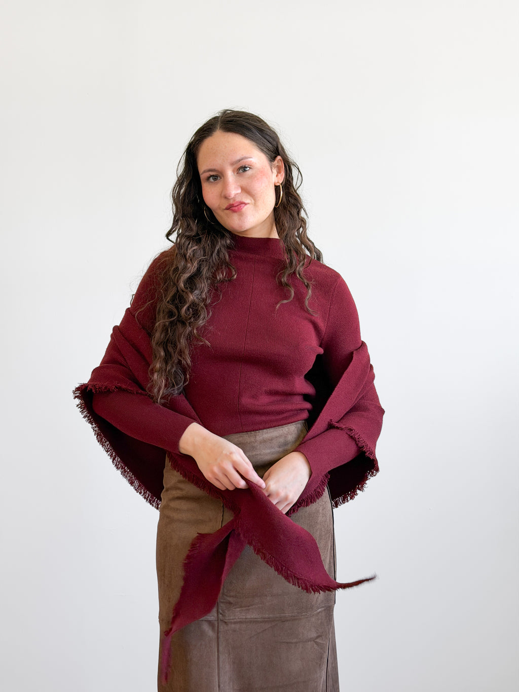 Lucy Paris Murphy Scarf Detail Knit Sweater (Burgundy)