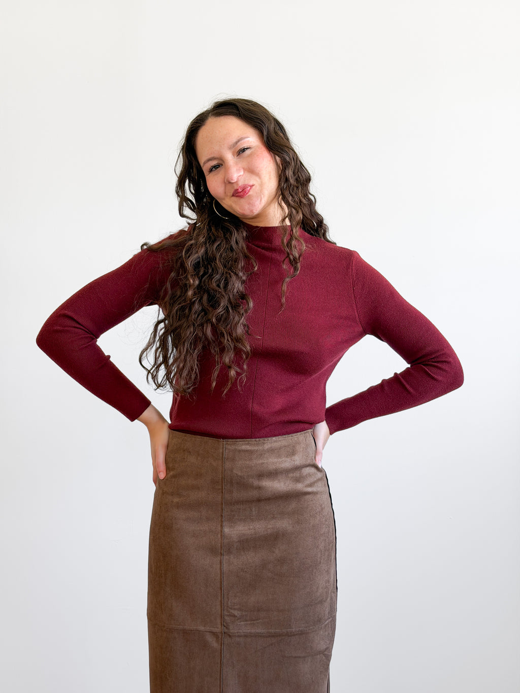 Lucy Paris Murphy Scarf Detail Knit Sweater (Burgundy)