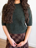 Miou Muse Ganni Faux Fur Cropped Sweater Top (Green)