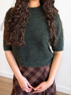 Miou Muse Ganni Faux Fur Cropped Sweater Top (Green)