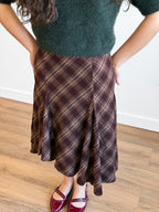 Lucy Paris Mikey Brown Plaid Asymmetrical Midi Skirt