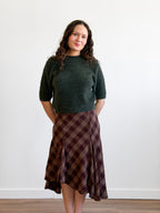 Lucy Paris Mikey Brown Plaid Asymmetrical Midi Skirt