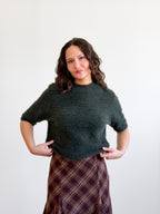 Miou Muse Ganni Faux Fur Cropped Sweater Top (Green)