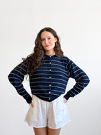 Elle Grey Georgie Navy Striped Button Front Cardigan Top