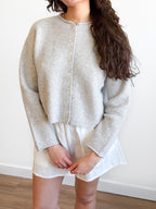 Miou Muse Wyatt Grey Fuzzy Knit Buttoned Cardigan