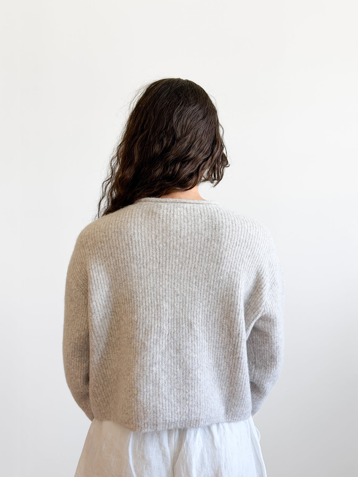 Miou Muse Wyatt Grey Fuzzy Knit Buttoned Cardigan