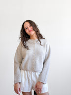 Miou Muse Wyatt Grey Fuzzy Knit Buttoned Cardigan