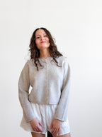 Miou Muse Wyatt Grey Fuzzy Knit Buttoned Cardigan