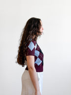 Lucy Paris Bria Burgundy Argyle Short Sleeve Knit Top