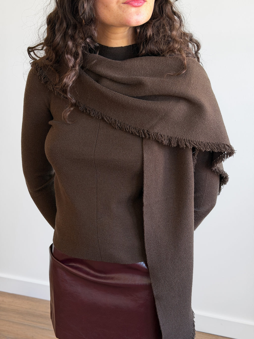 Lucy Paris Murphy Scarf Detail Knit Sweater (Brown)