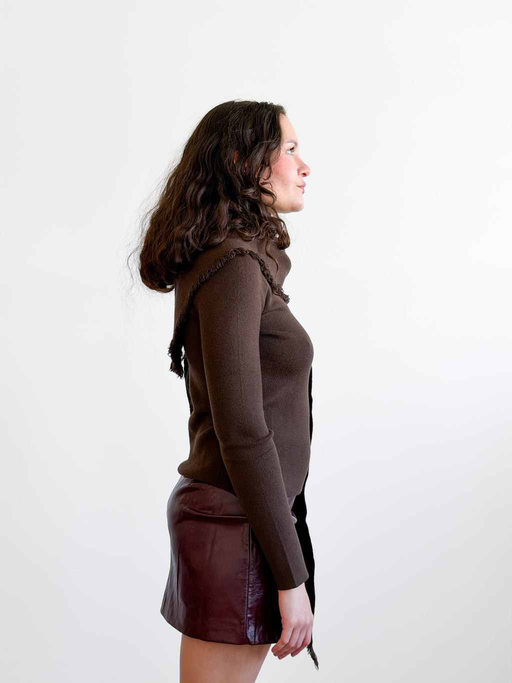 Lucy Paris Murphy Scarf Detail Knit Sweater (Brown)