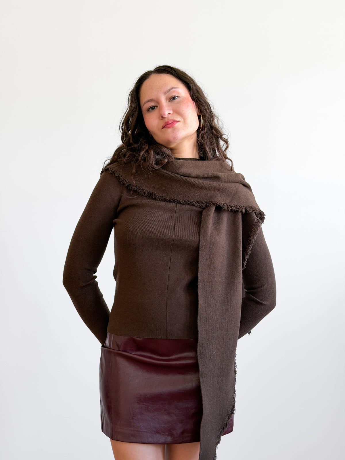 Lucy Paris Murphy Scarf Detail Knit Sweater (Brown)