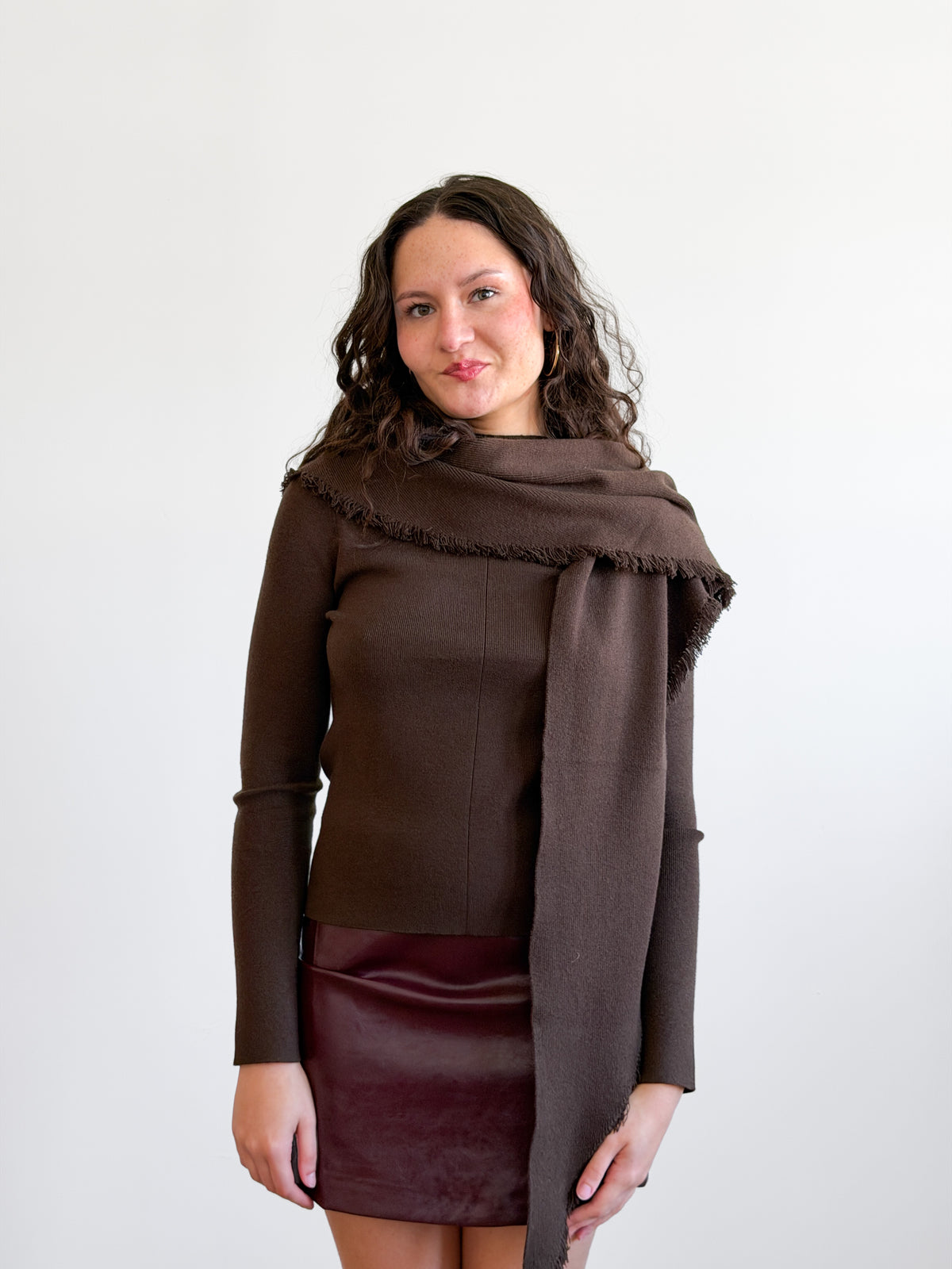 Lucy Paris Murphy Scarf Detail Knit Sweater (Brown)
