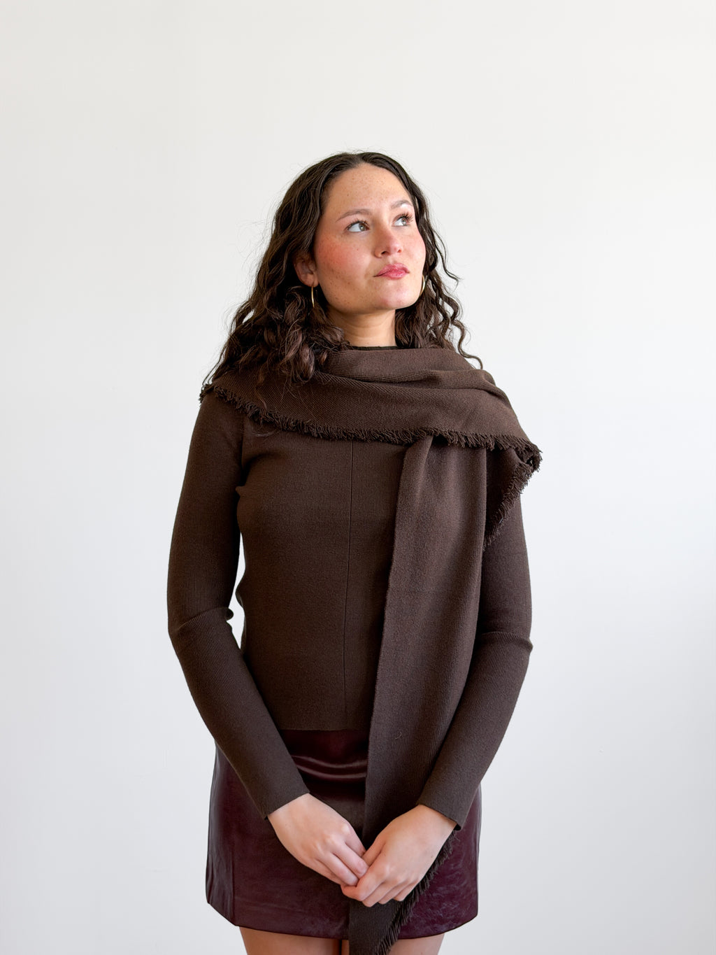 Lucy Paris Murphy Scarf Detail Knit Sweater (Brown)