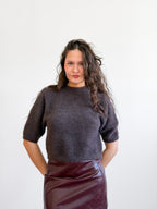 Miou Muse Ganni Faux Fur Cropped Sweater Top (Brown)